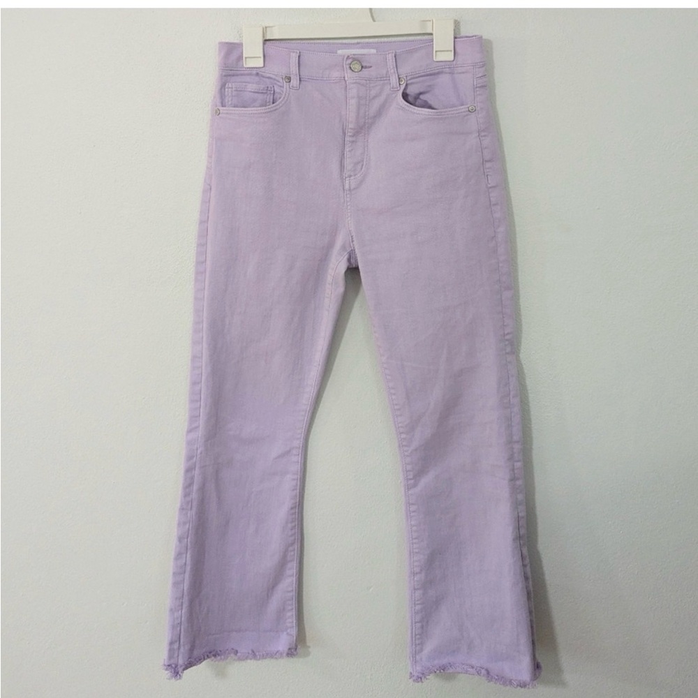 LOFT High-Waisted Kick Crop Jeans Denim Raw Hem Lilac Jeans 31/12